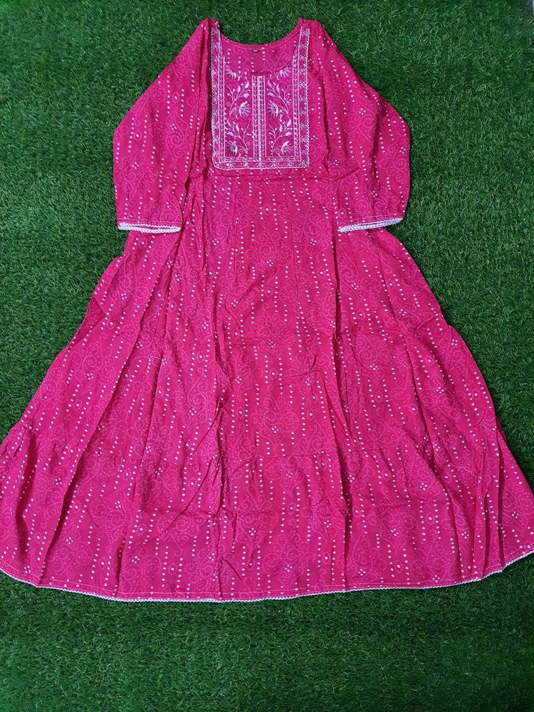 Pink Color Bandini Design Anarkali Gown