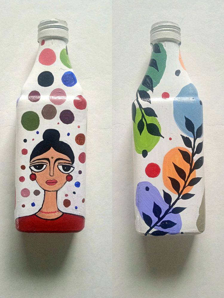 Bottle Painting Unique Showpiece Flowerpot Decor