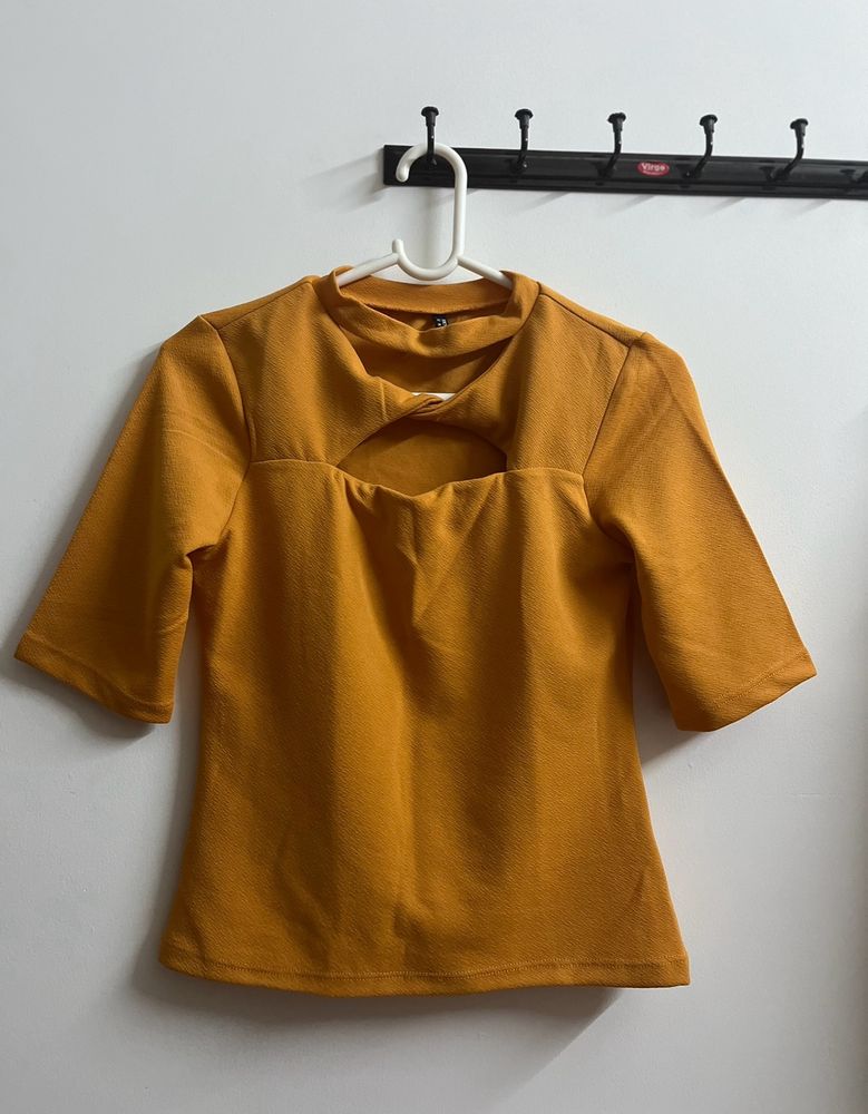 Mustard Yellowish Orange Twisted Neck Top