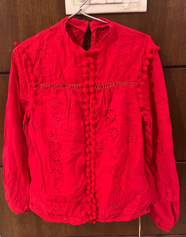 Urbanic Red Schiffli Embroidery Top