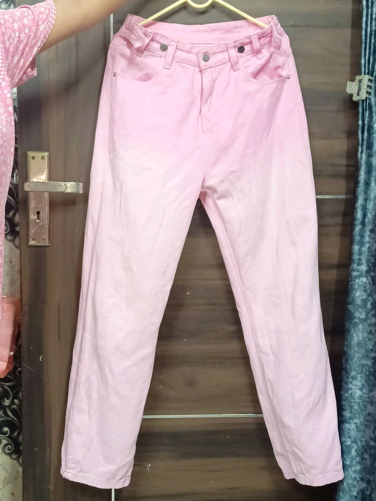 Pink Washed Wide Leg Jeans