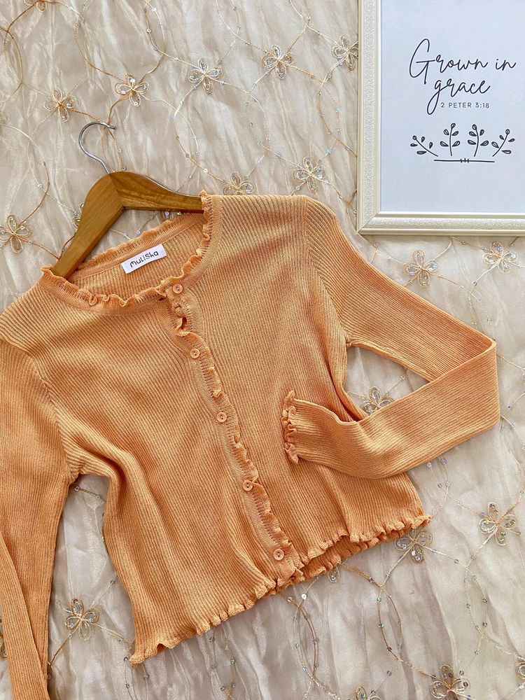 Thin Crop Pastel Orange Sweater Top