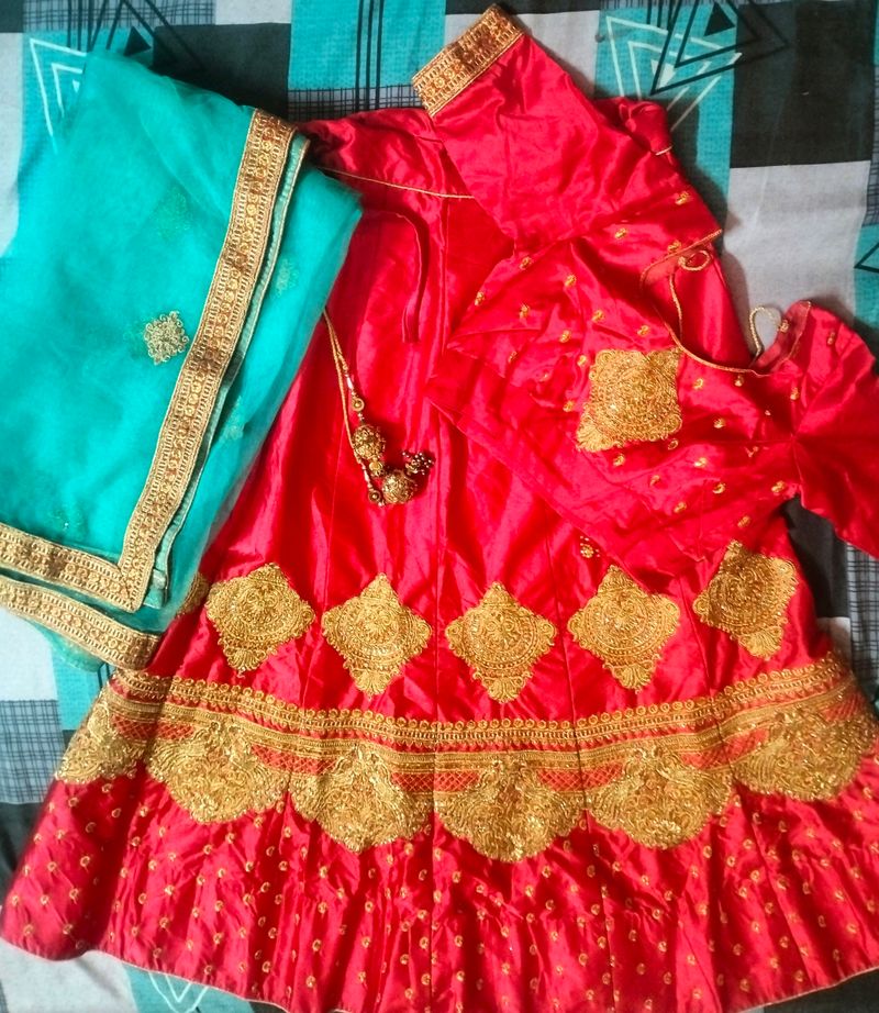 Beautiful Pink Shade Lehnga With Sea Green Dupatta