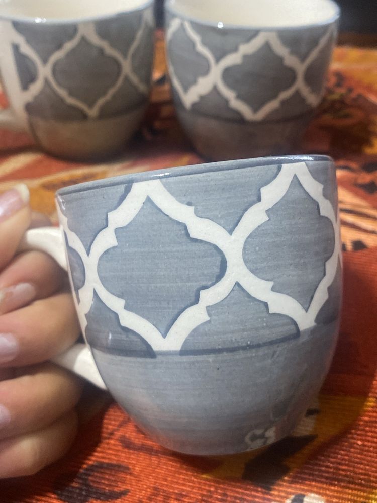 Set Of 3 Grey Coffe Cups - Unused