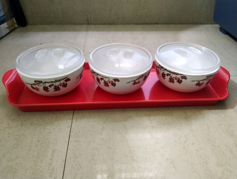 3 Pc Bowl With Tray Set