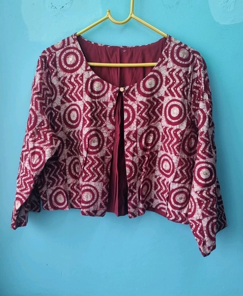 Women's Maroon Full Sleeved Ethnic Koti