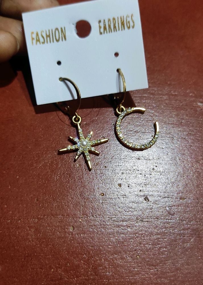 Golden Moon And Star Hoop Earrings