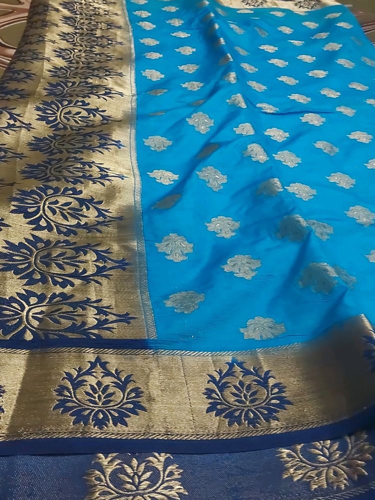 Blue Banarasi Print Saree