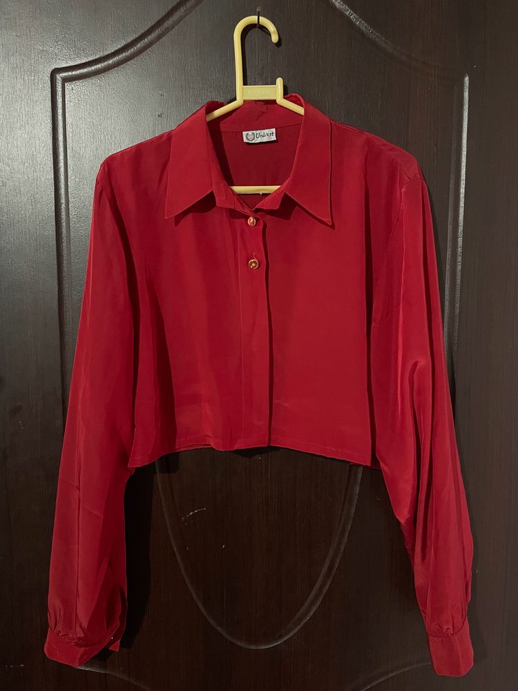 Maroon Cropped Collar Shirt