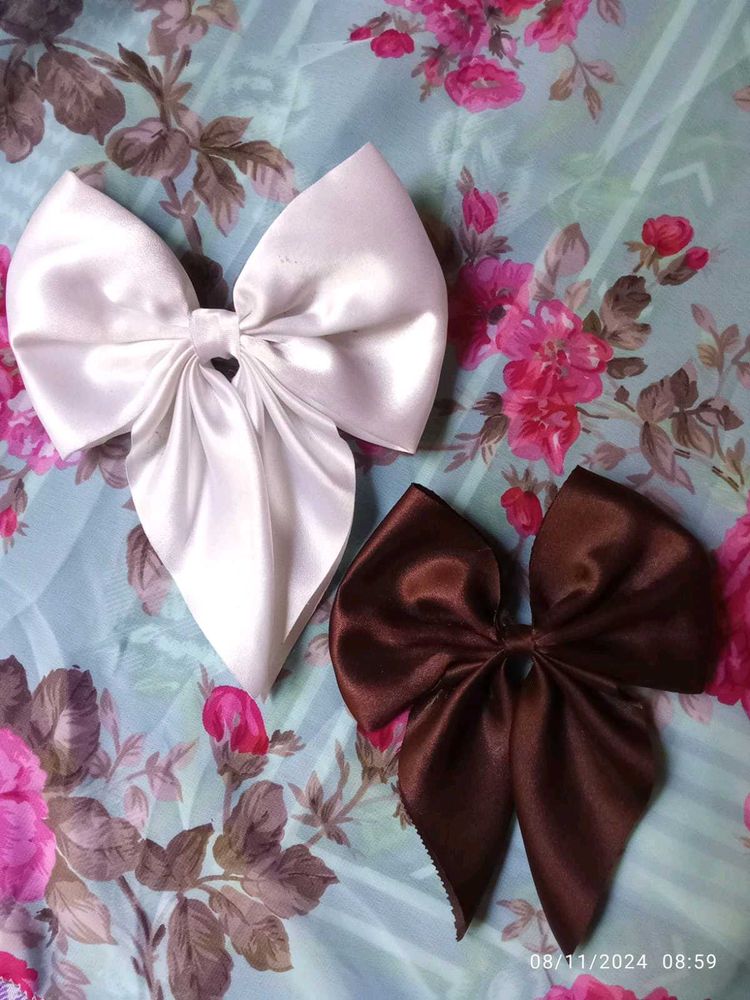 Brown & White Bow Hair Clip