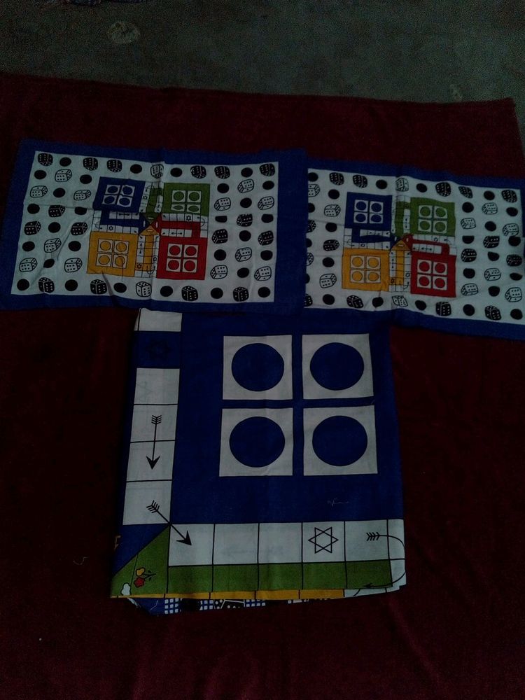 New ludo cotten double bed sheet with two pillows