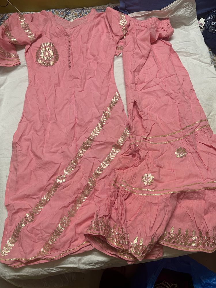 Pink Full Sey Kurta And Flare Pants