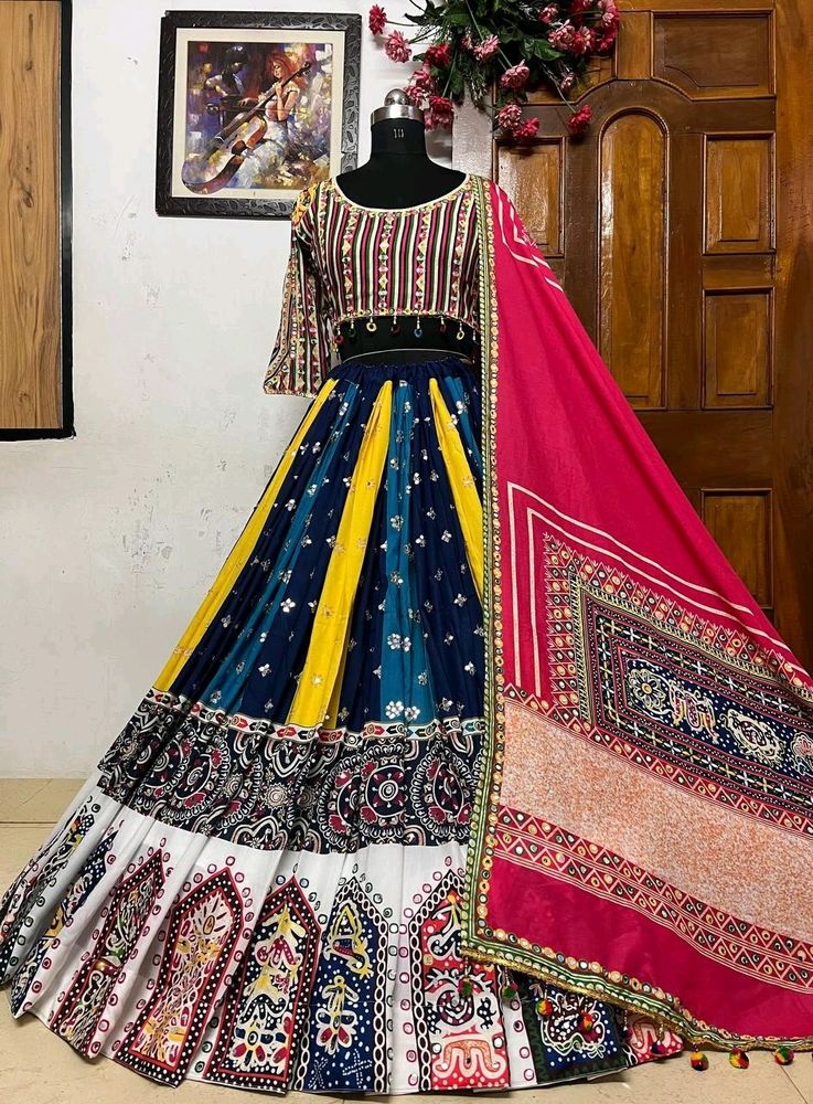 Printed Mirror Work Lehanga Choli