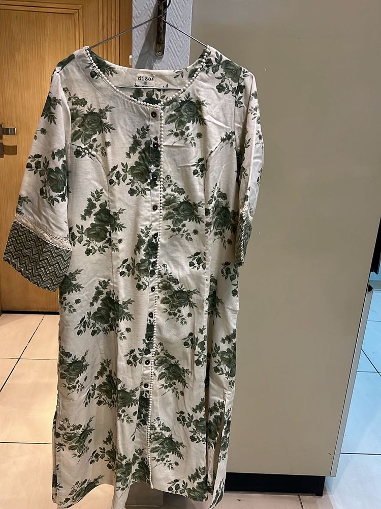 Off white Green Printed Kurta