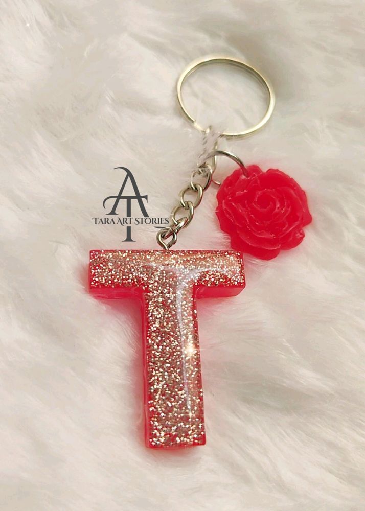 Red 'T' Initial Resin Keychain ❤️