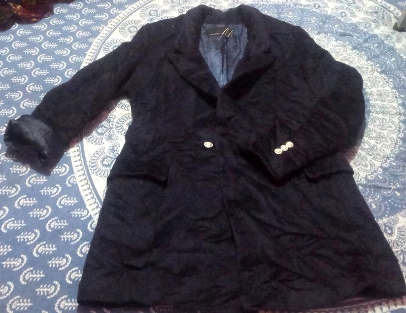 Navy Blue Velvet Blazer Coat