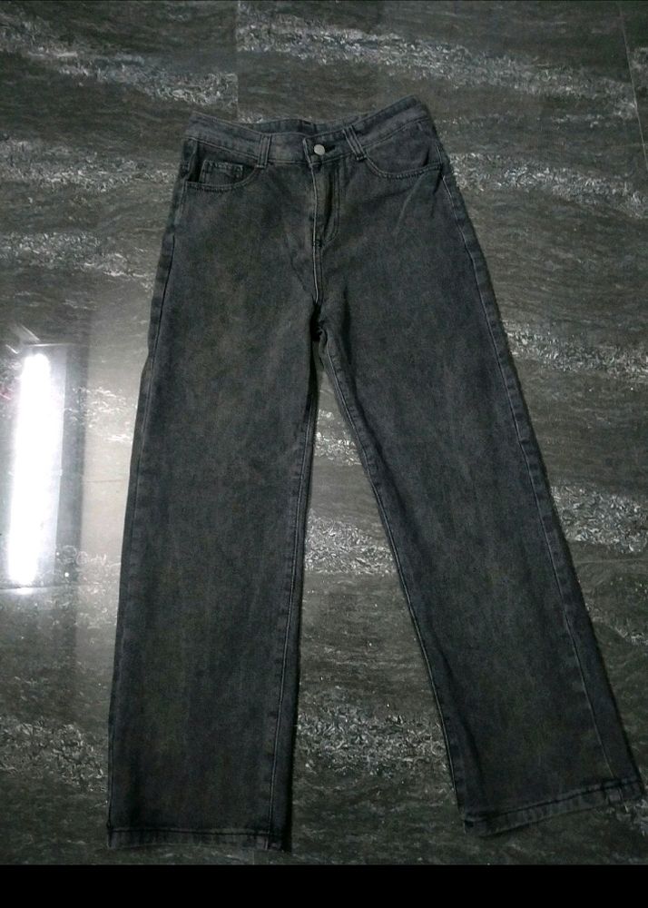 High Waist Grey Straight Jeans