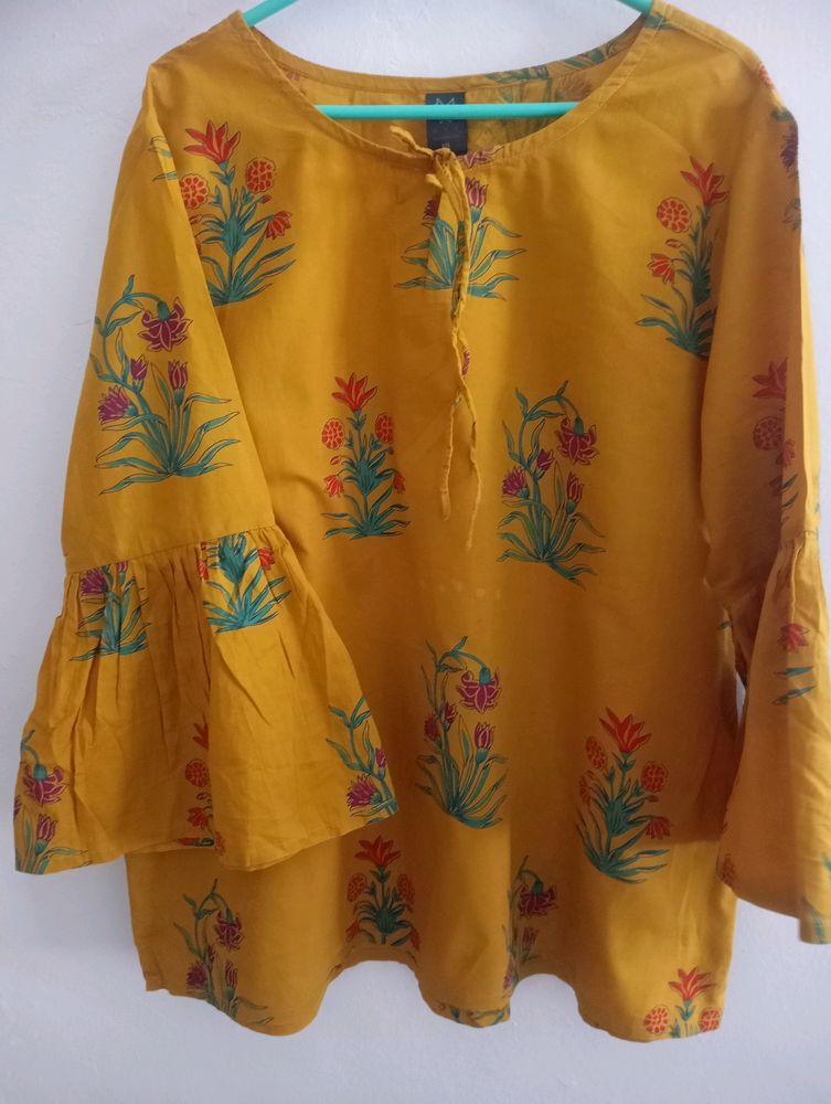 YELLOW SHORT KURTI WITH BELL SLEEVES