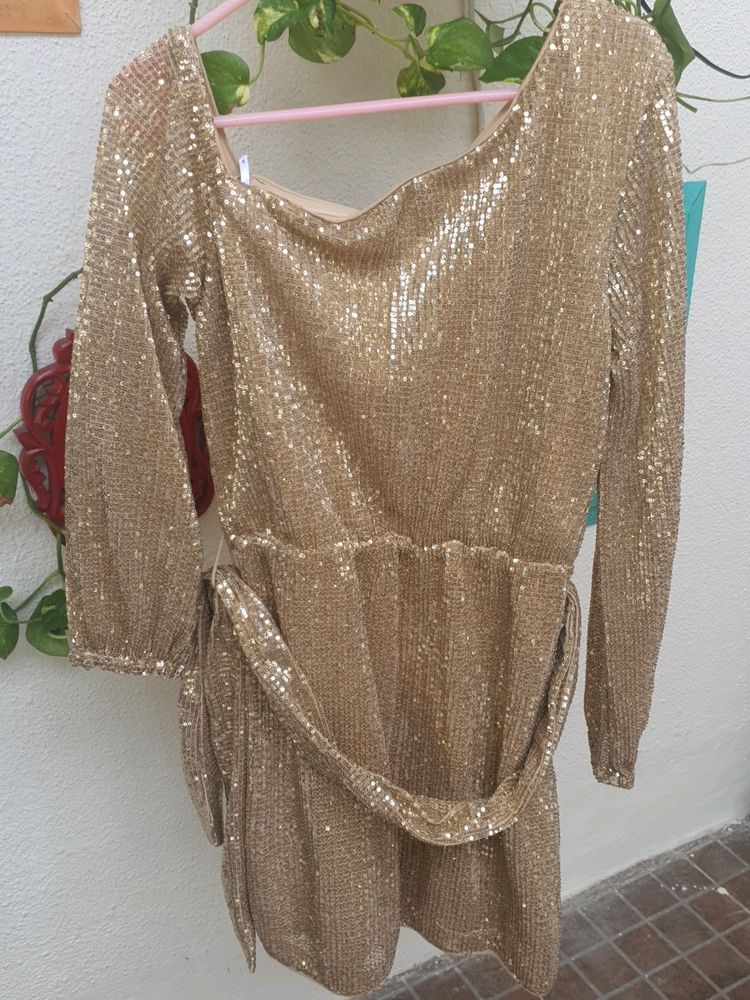 A Beautiful Gold Sequins Partywear Dress