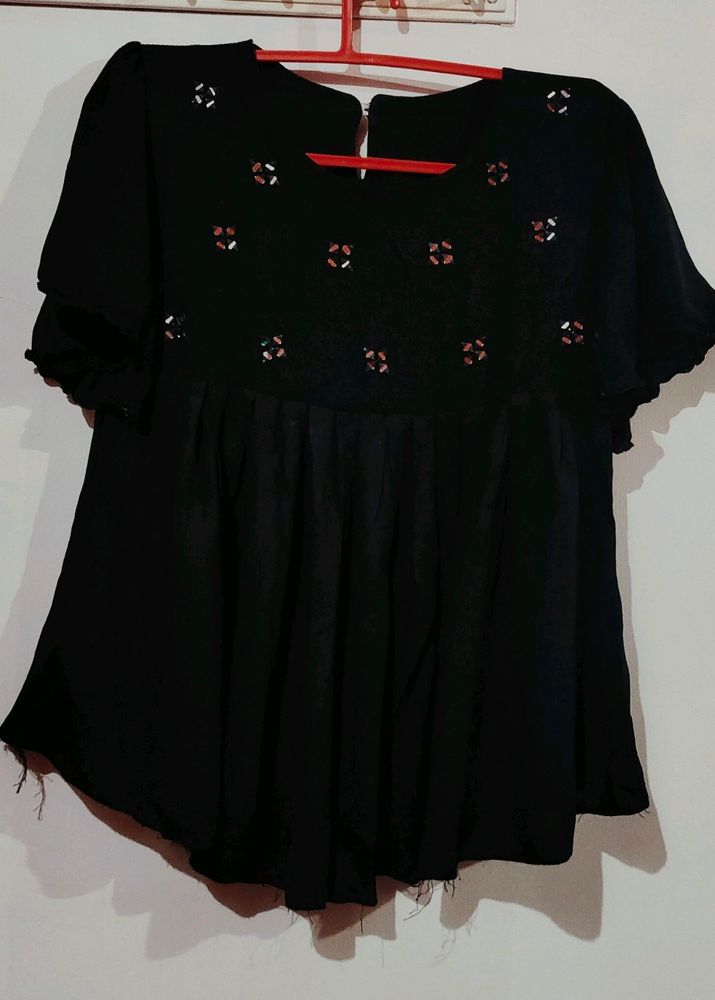 Black Top With Mirror And Thread Work