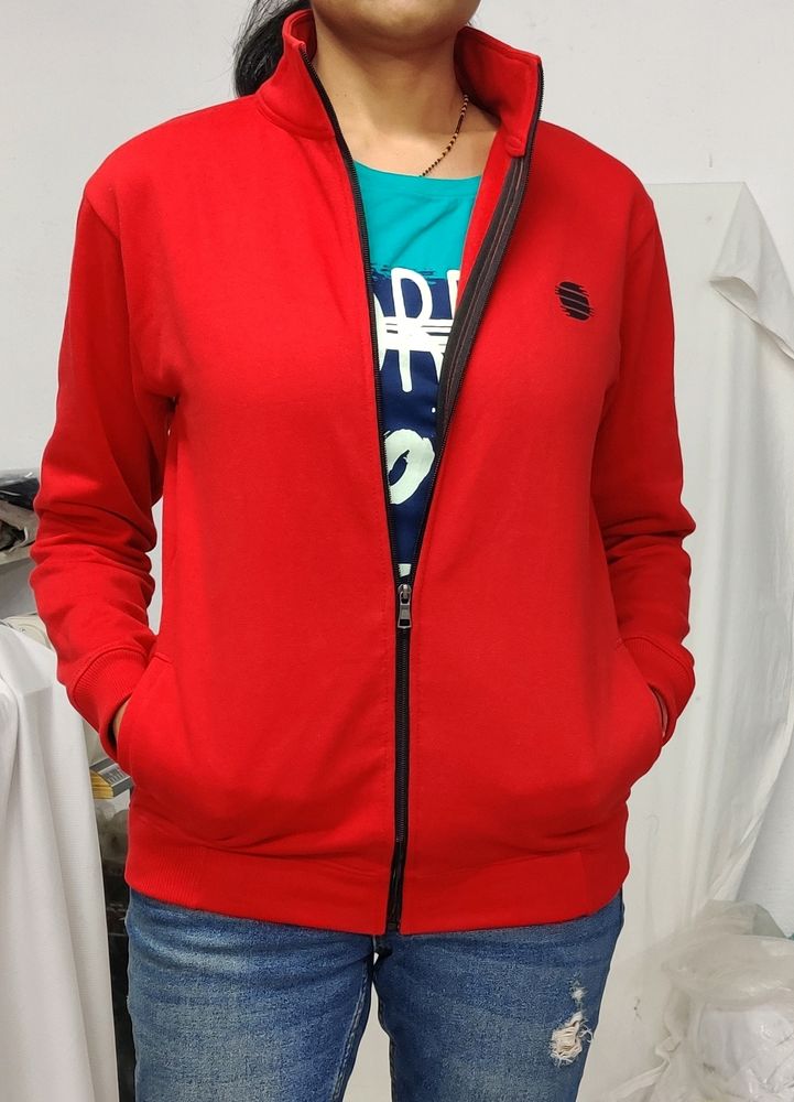 Red Color Zipper Jacket Unisex Style