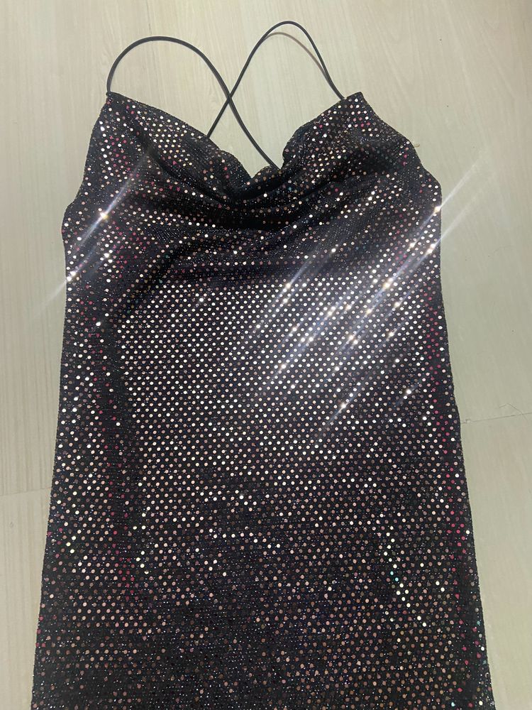 Forever 21 Black & Champagne Embellished Mini Dres