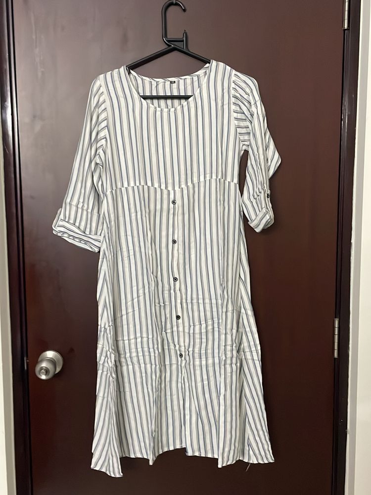 White Blue Strip Kurta For Women