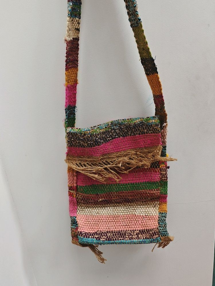 Colourful Unisex Handwoven Sling Bag With Zipper