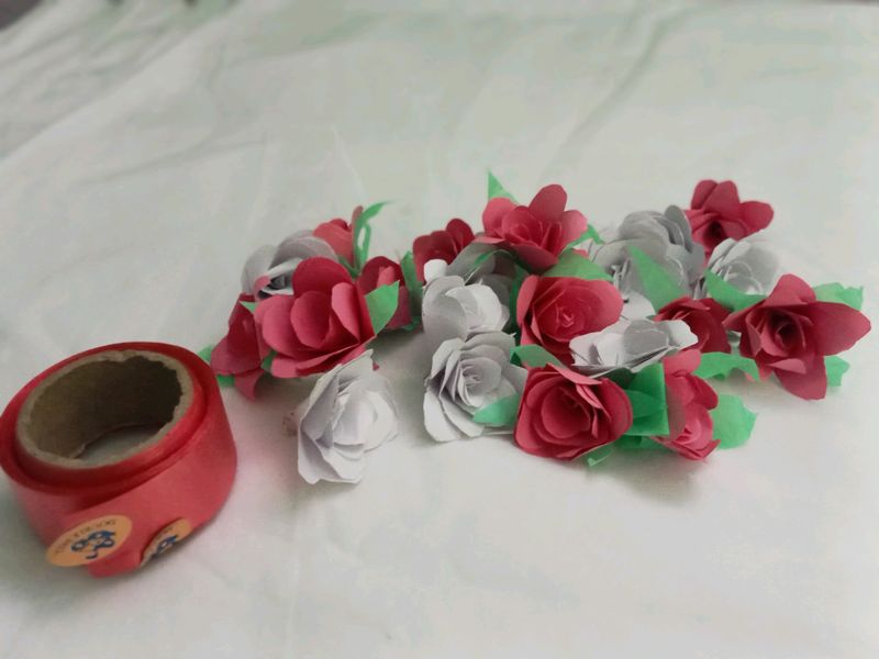 Combo Red Ribbon & 22Pics Of Flowers for Art&Craft