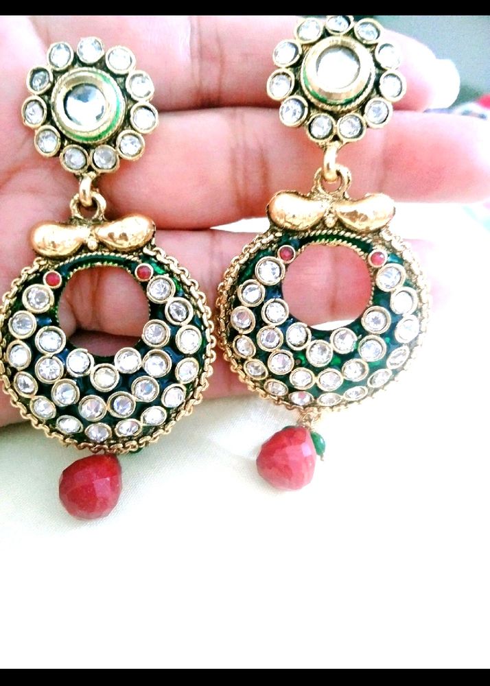 Kundan Stud Long Earring