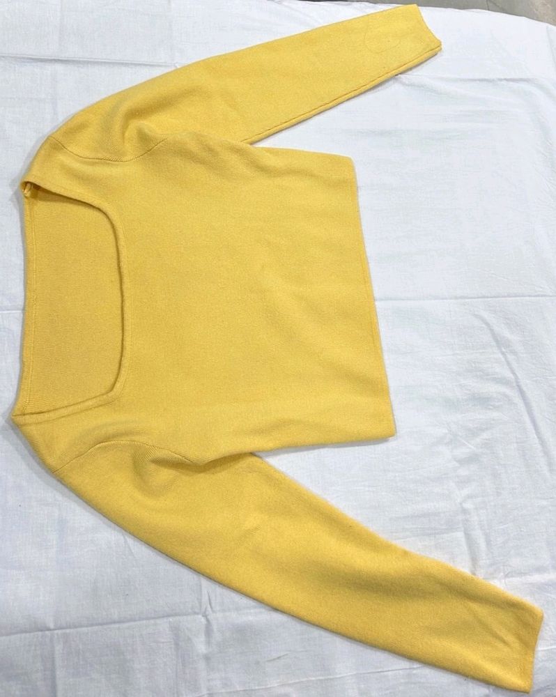 Square Neckline Yellow Full Sleeve Cute Top