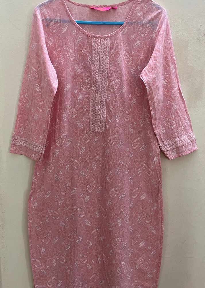 Pink And White Printed Kurti