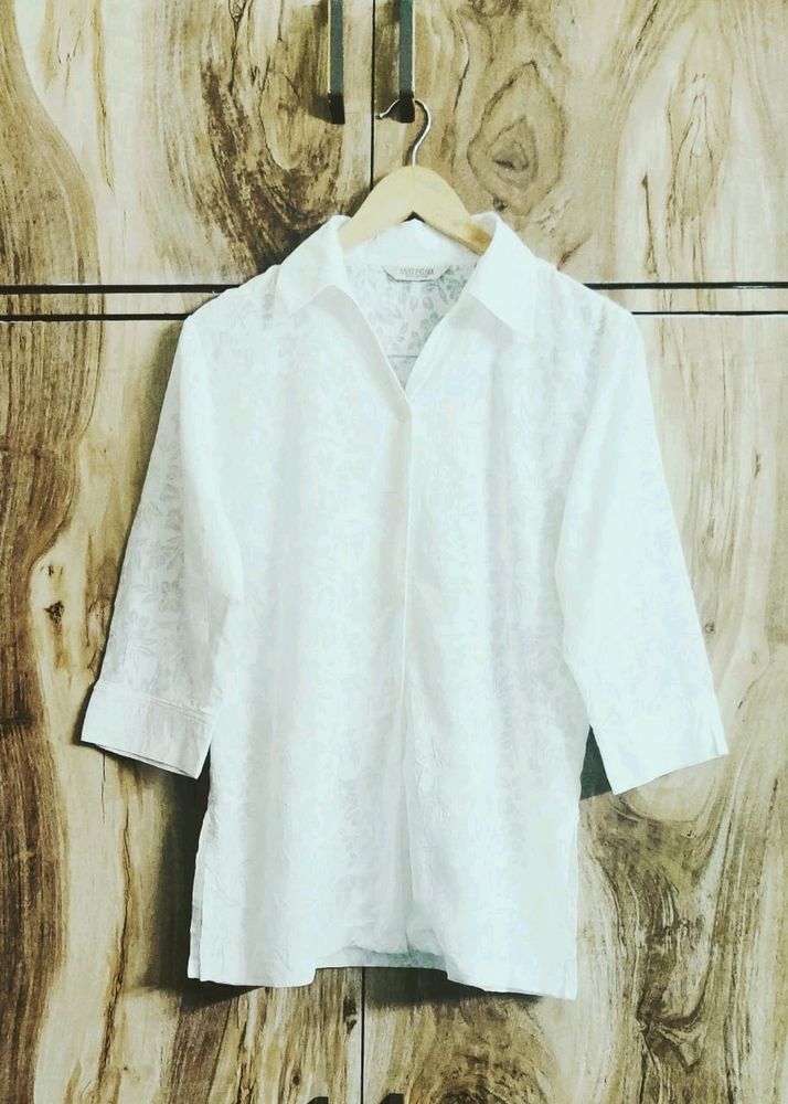 White Self Design Shirt Size-42