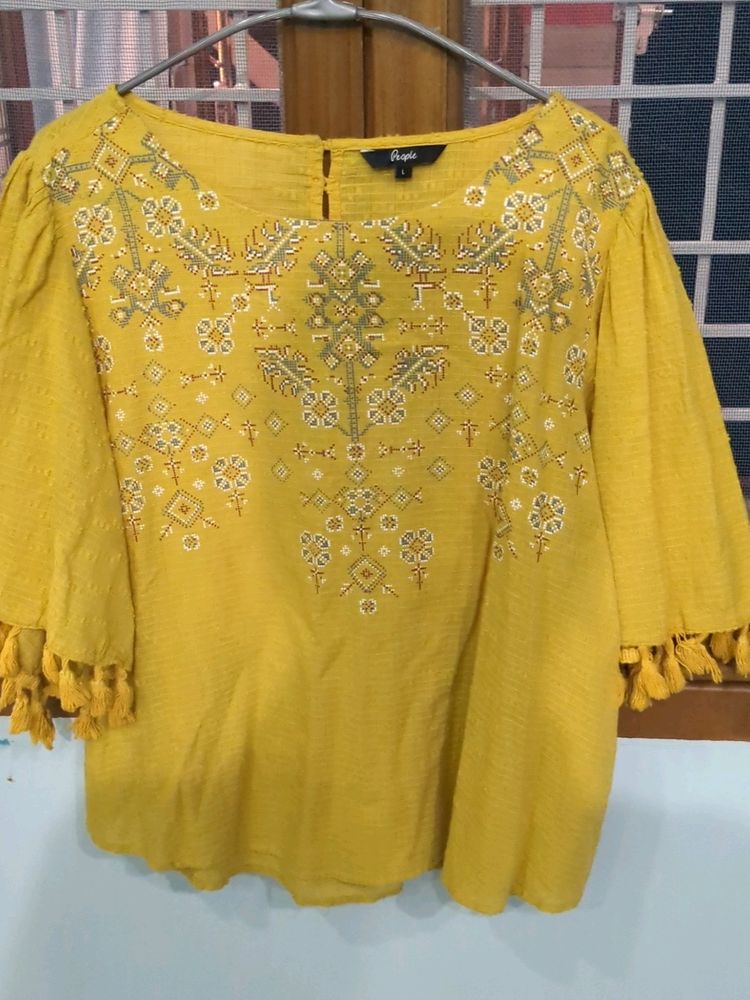 Mustard Colour Top With Puffed Sleeves