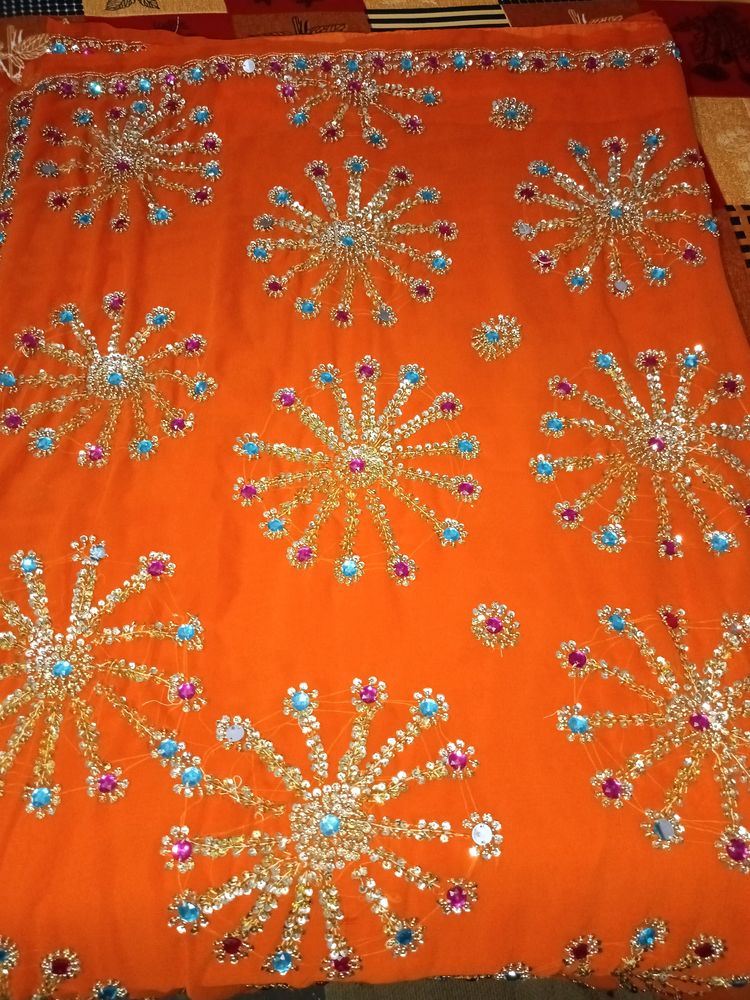 Heavy Hand Made Sequence And Zari work Saree