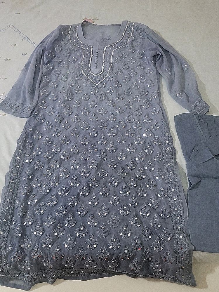 Festival Chikankari Kurta With Mireor Work