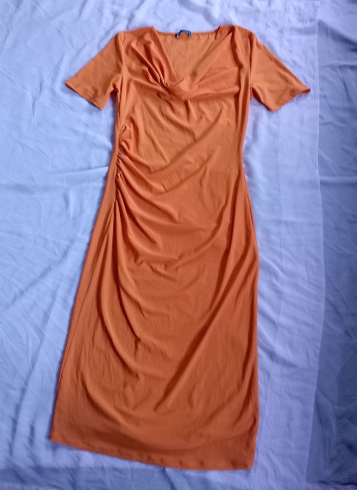 Zara Orange Draped Dress