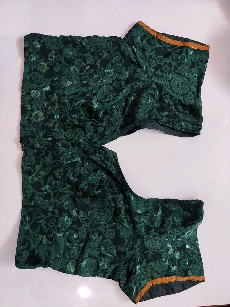 SILK GREEN COLOR BLOUSE SELF PRINT