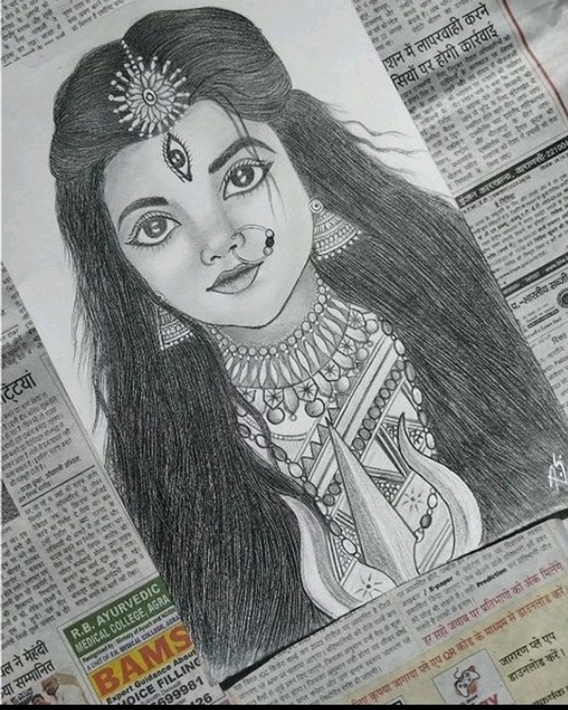 Pencil Shading Ma Durga Drawing