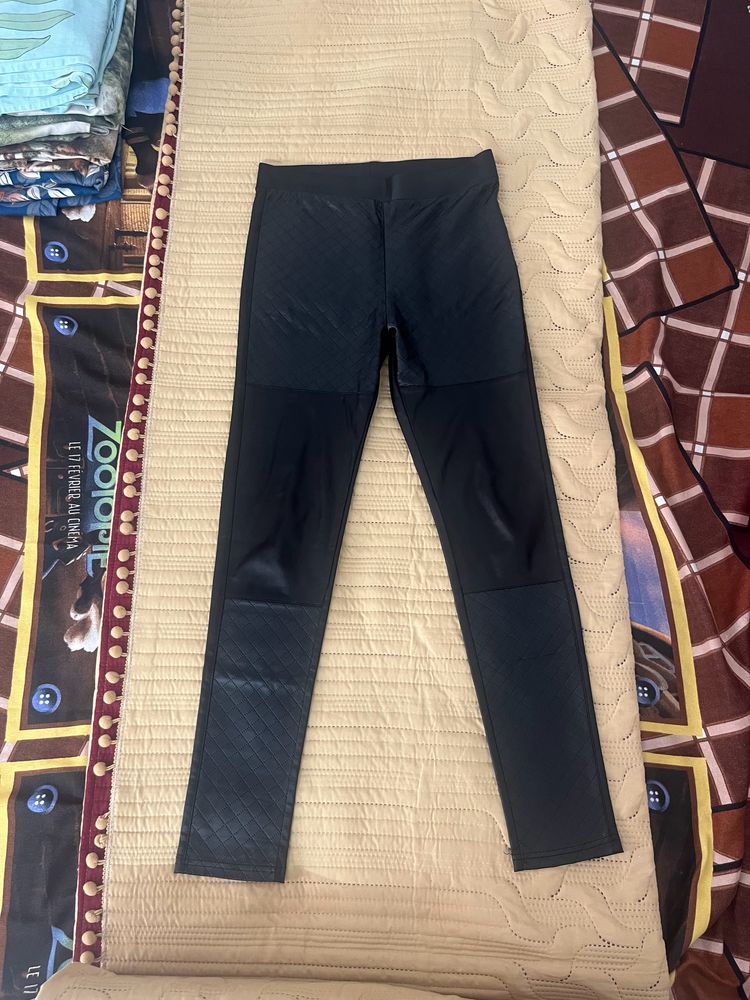 Black Leather Pant In Self Print