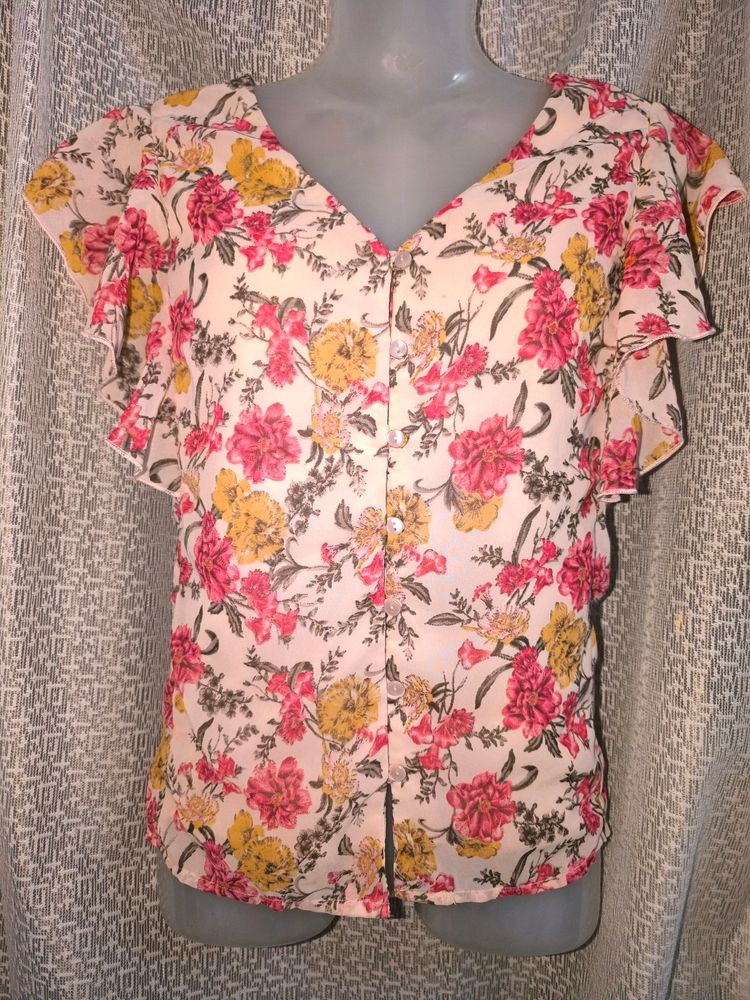 FIG Floral Print Button-Down Top