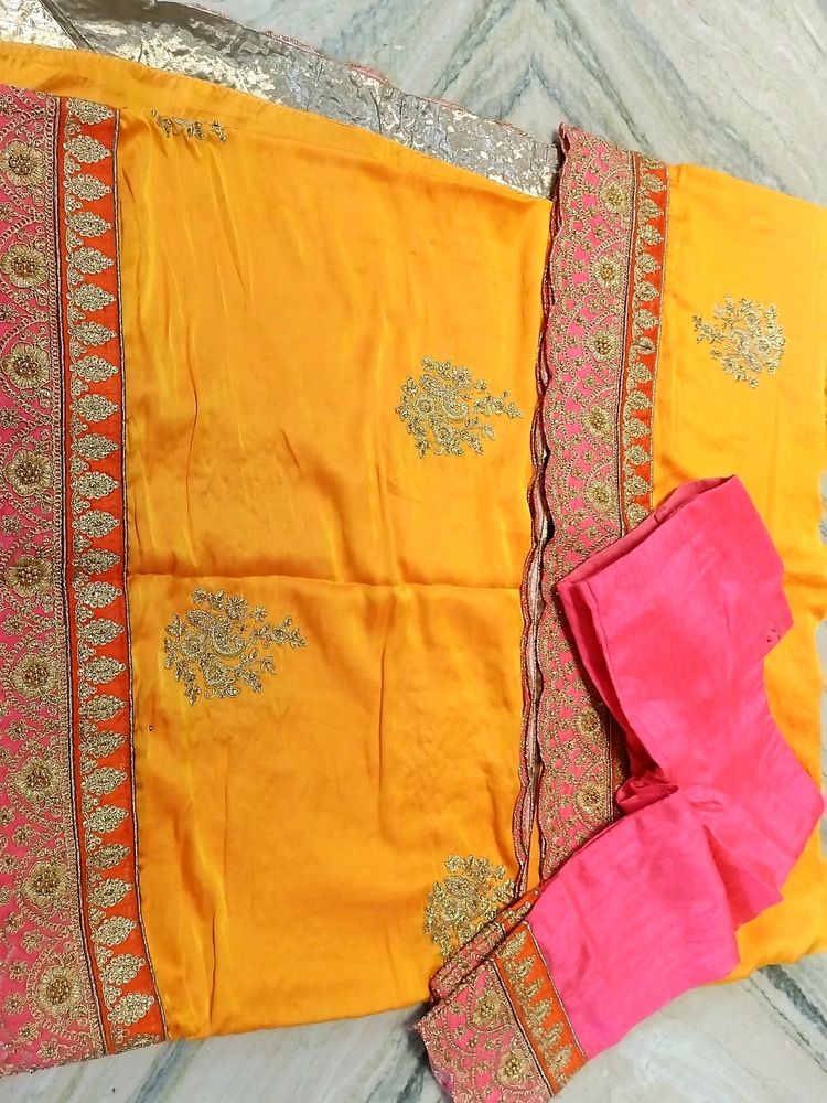 Yellow Saree With Pink Blouse