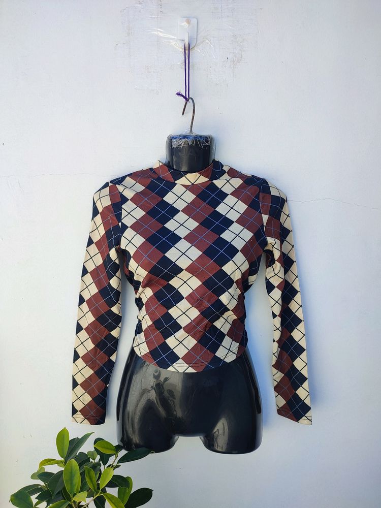 Shein Argyle Print High Neck Top