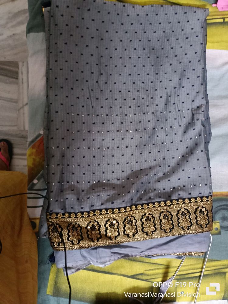 Grey And golden Saree