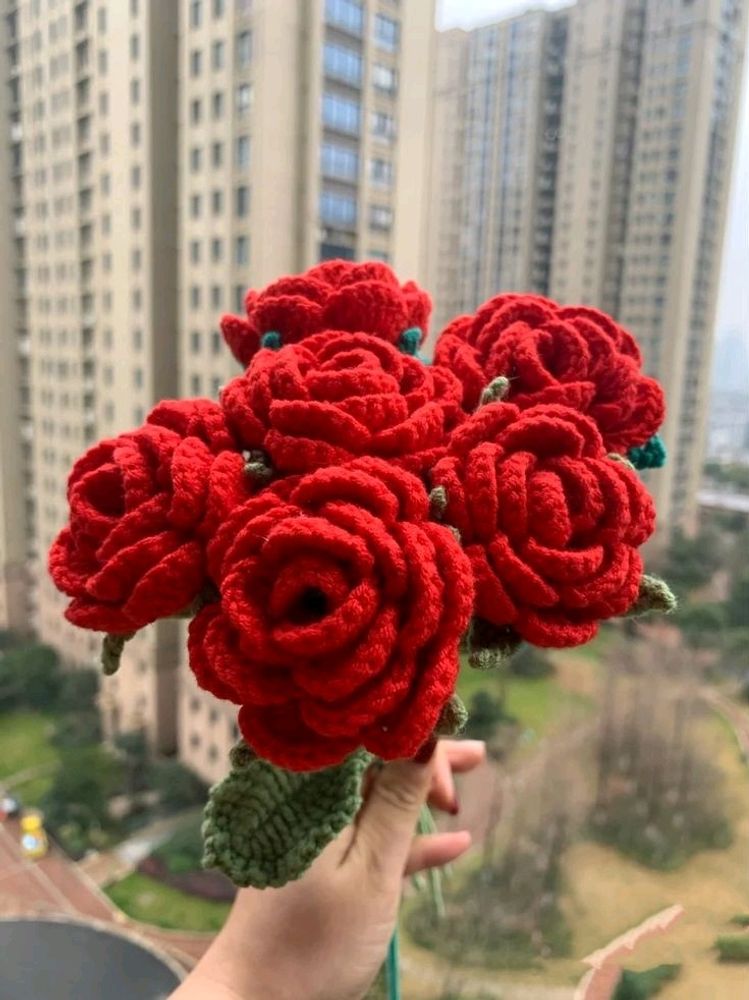 Set Of 6 Crochet Red Roses 🌹✨ With Freebie