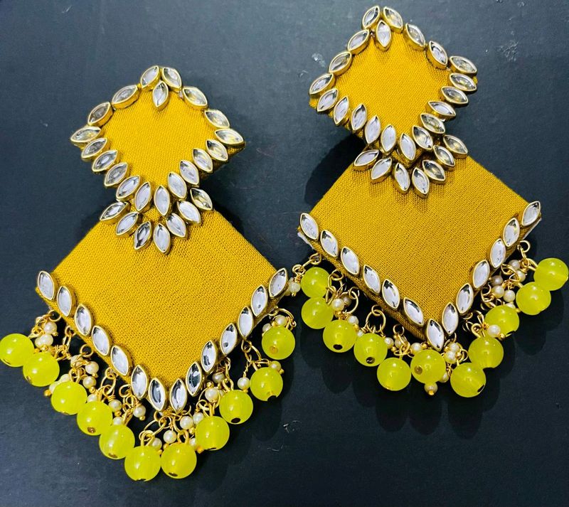 Fancy Fabric Earrings Colour Yellow