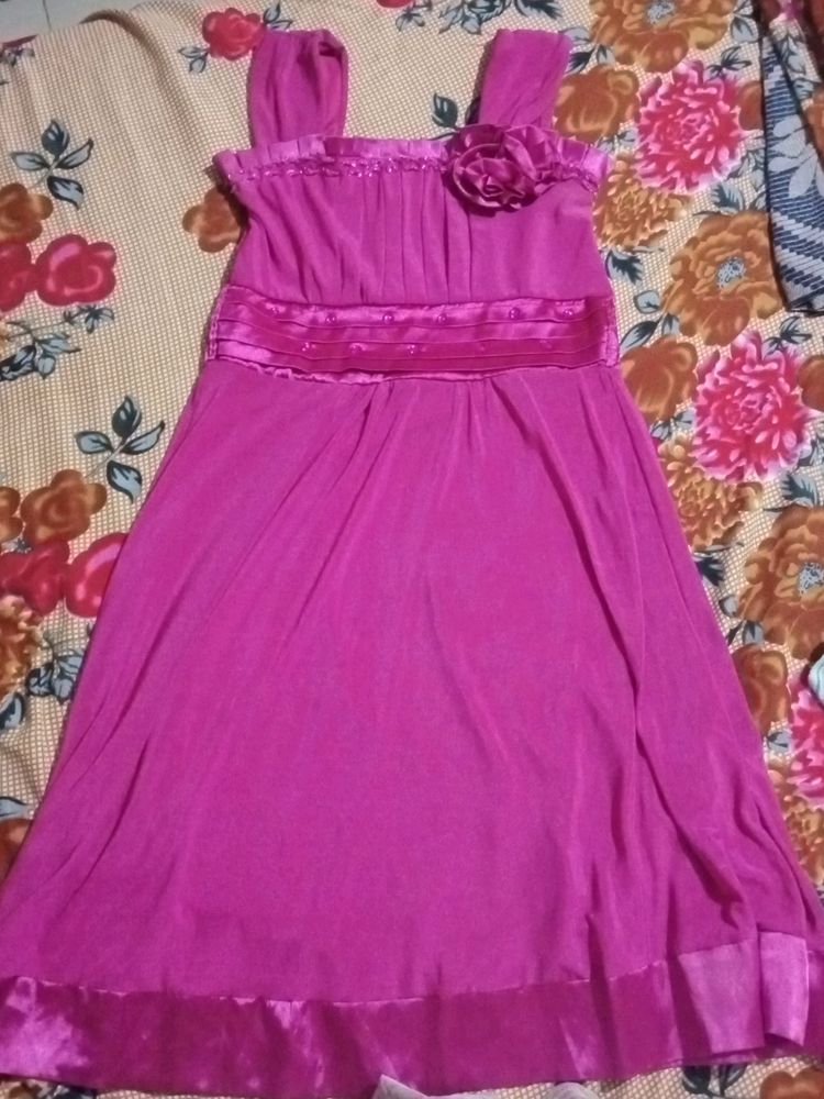 Pink 1 Piece Knee Length Dress