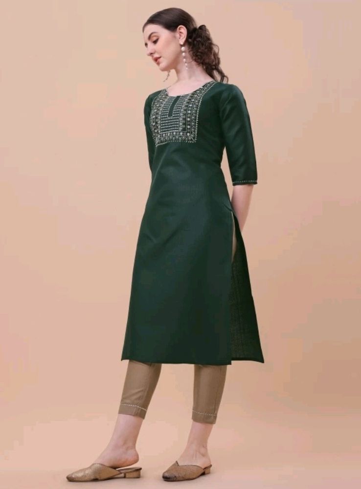 Cotton Blend Kurti Pant Set For Women