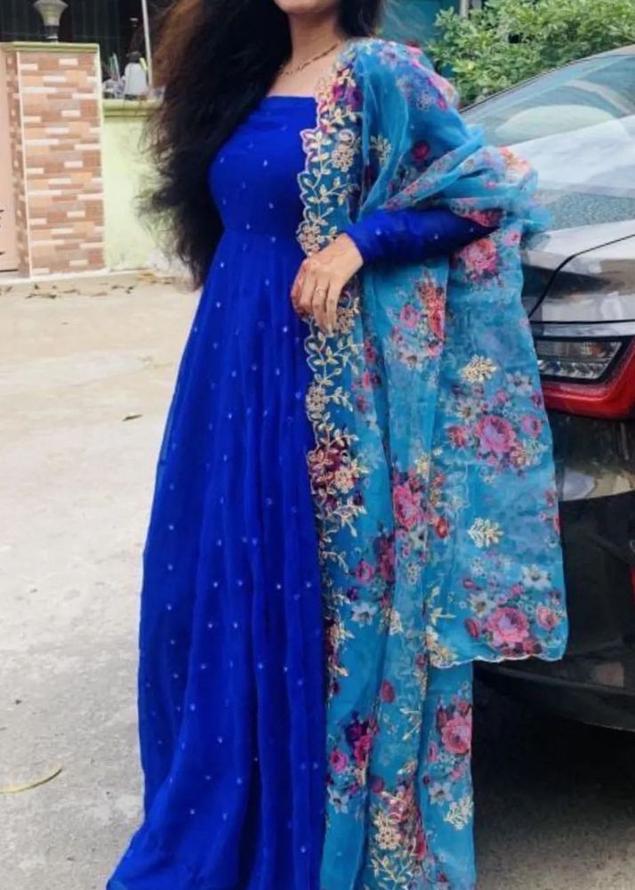 Royal blue mirror dress with dupatta