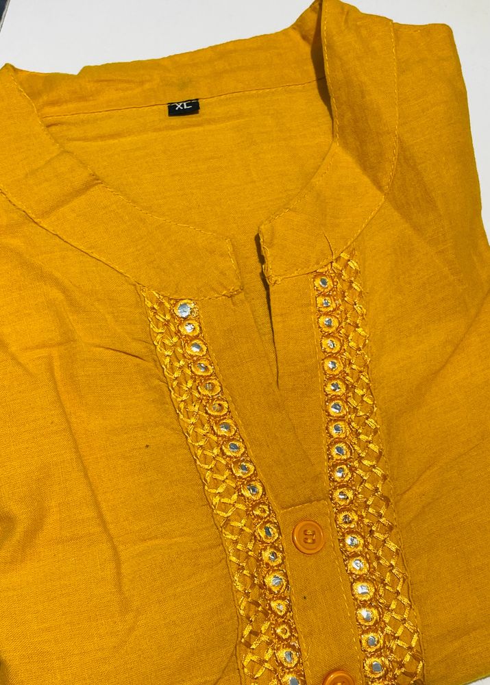 XL | Cotton kurti | Mustard Yellow